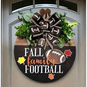 Wooden Fall Autumn Football Front Door Porch Hanger Wreath Back Door Fall New
